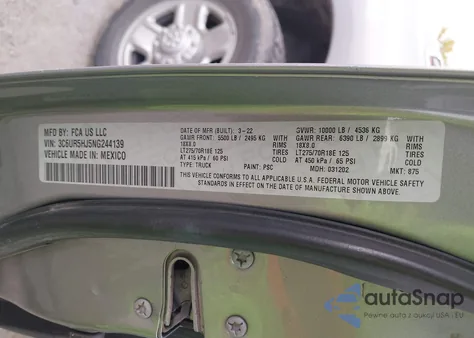 2022 Ram 2500 Tradesman 4X4 8' Box из США, поврежденный, VIN 3C6UR5HJ5NG244139